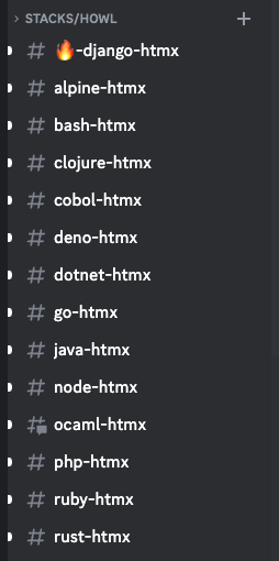 Django, alpine, bash, clojure, cobol,
deno, dotnet, go, java, node, ocaml, php, ruby, rust -- all active.